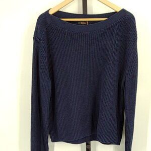 NWT Quince Women 100% Organic Cotton Fisherman Boatneck Sweater Navy M